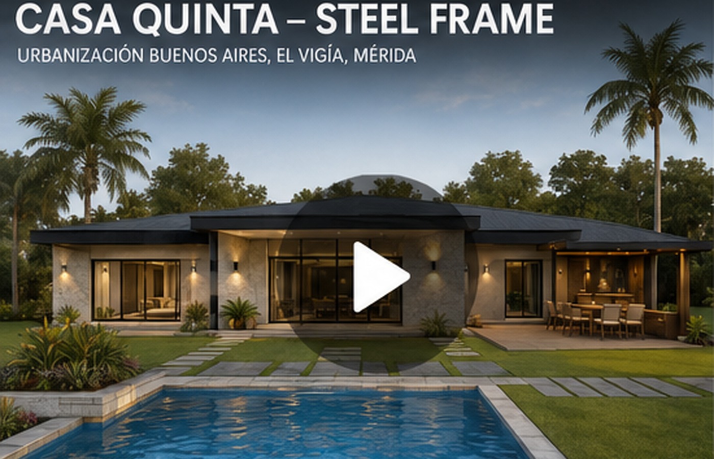 Private modern steel-frame home concept with pool